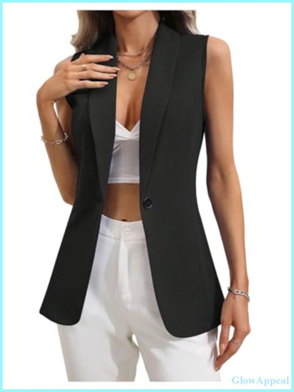 Button Down Vest Blazer Sleeveless Shawl Collar Office Outerwear
